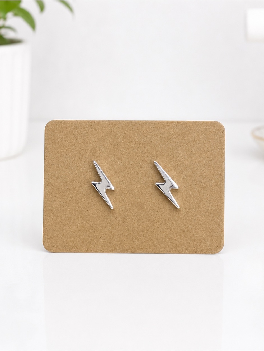 Silver Lightning Bolt Stud Earrings - Women Accessories